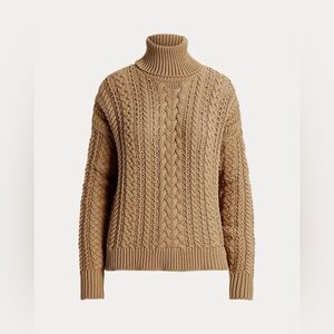 Ralph Lauren Women's Tan Cable Knit Turtleneck Sweater